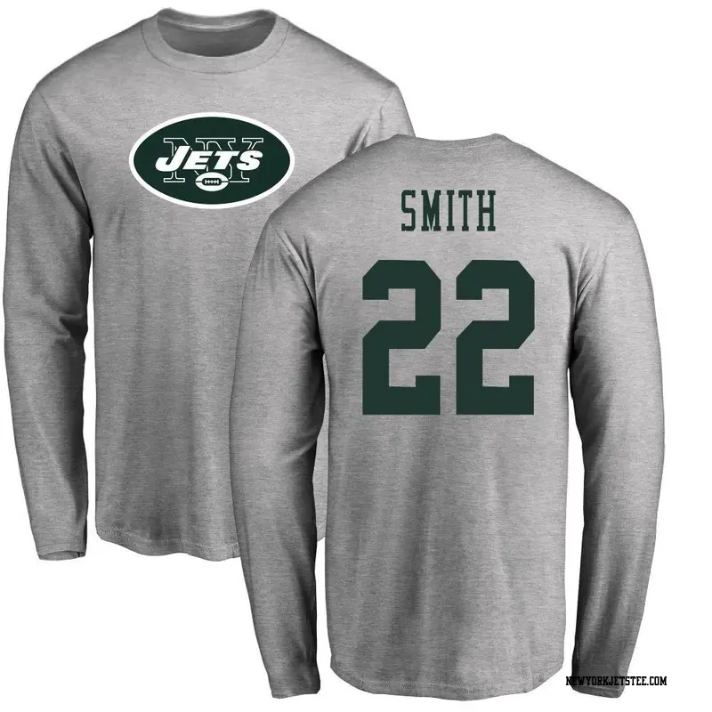 Youth New York Jets ＃22 Keidron Smith Ash Name & Number Logo Long Sleeve T-Shirt