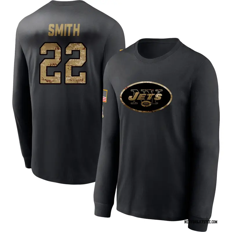 Youth New York Jets ＃22 Keidron Smith Black 2020 Salute To Service Sideline Performance Long Sleeve T-Shirt