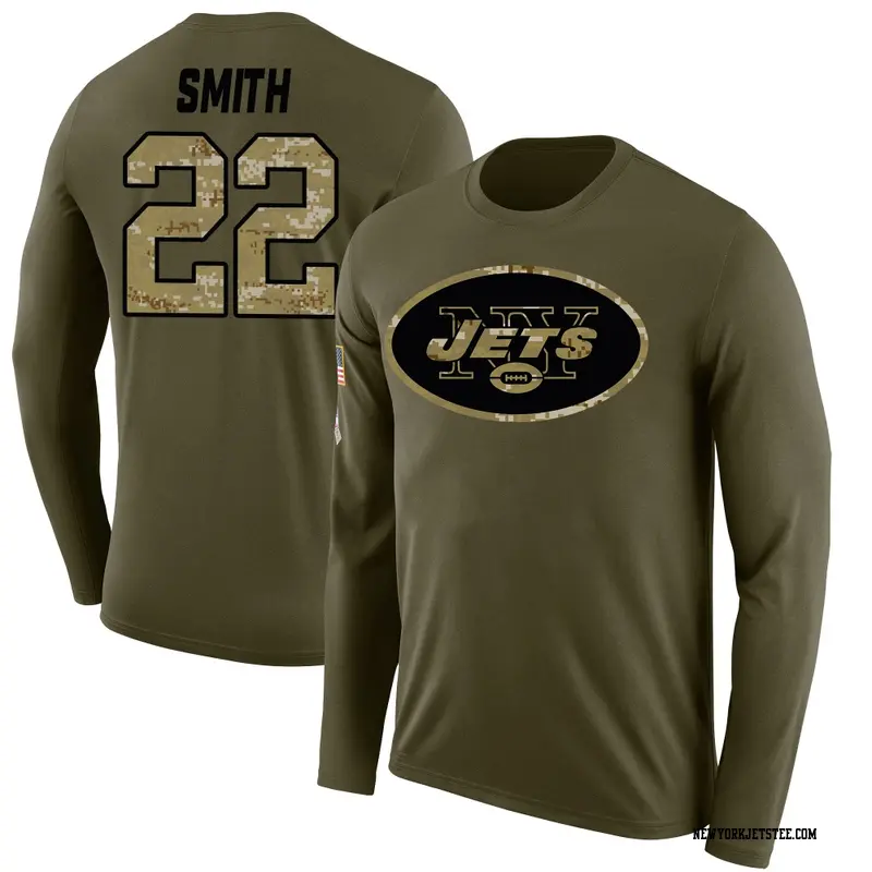 Youth New York Jets ＃22 Keidron Smith Olive Salute to Service Sideline Long Sleeve T-Shirt