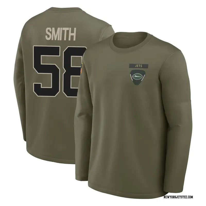 Youth New York Jets ＃58 Mazi Smith Olive 2025 Salute to Service Sideline Coaches Long Sleeve T-Shirt