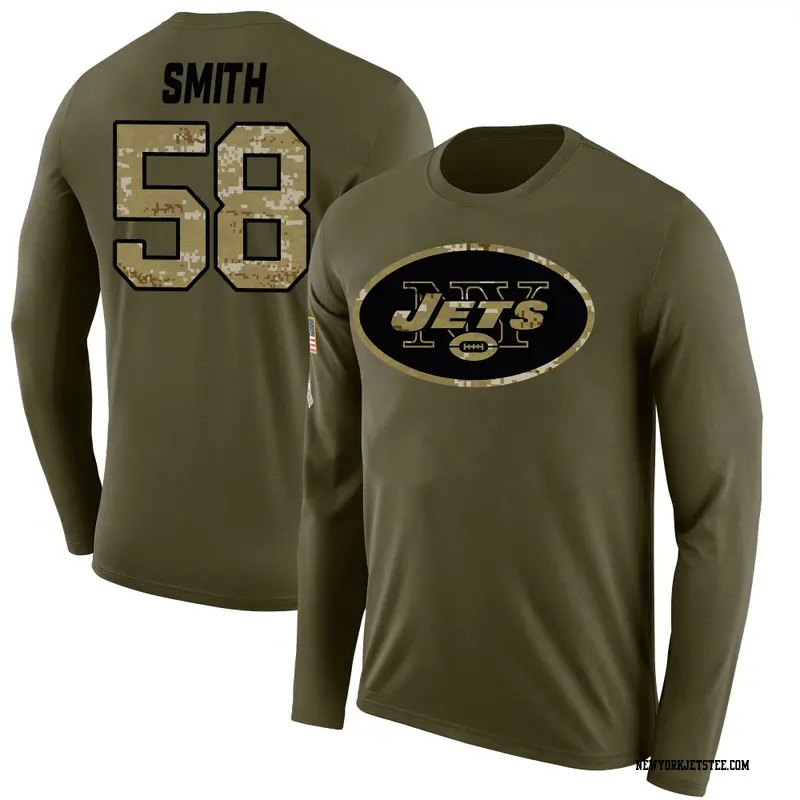 Youth New York Jets ＃58 Mazi Smith Olive Salute to Service Sideline Long Sleeve T-Shirt
