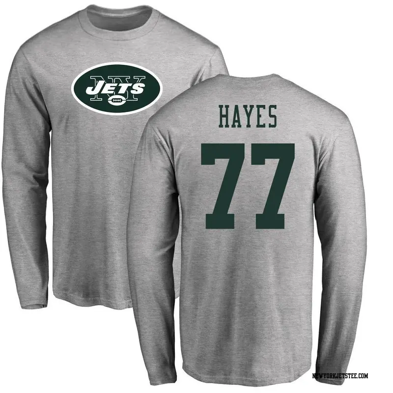 Youth New York Jets ＃77 Marquis Hayes Ash Name & Number Logo Long Sleeve T-Shirt