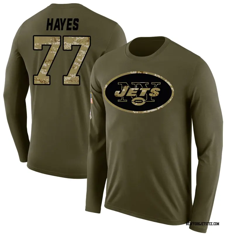 Youth New York Jets ＃77 Marquis Hayes Olive Salute to Service Sideline Long Sleeve T-Shirt