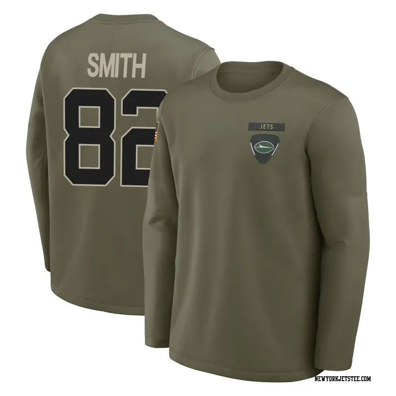 Youth New York Jets ＃82 Arian Smith Olive 2025 Salute to Service Sideline Coaches Long Sleeve T-Shirt