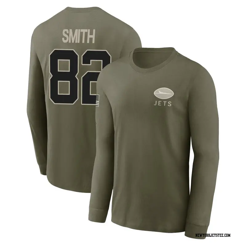 Youth New York Jets ＃82 Arian Smith Olive 2025 Salute to Service Sideline Long Sleeve T-Shirt