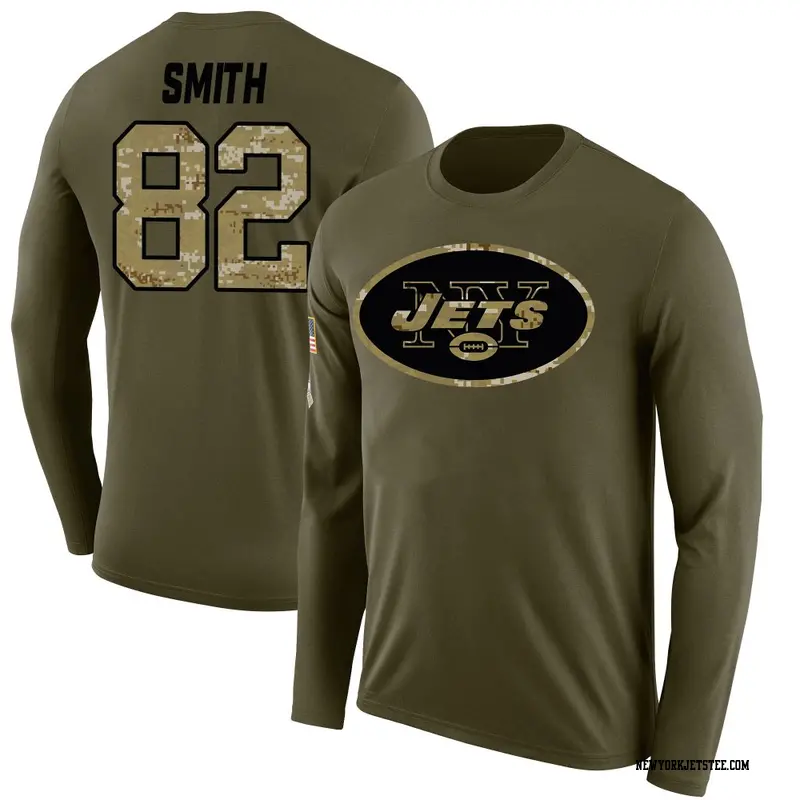 Youth New York Jets ＃82 Arian Smith Olive Salute to Service Sideline Long Sleeve T-Shirt