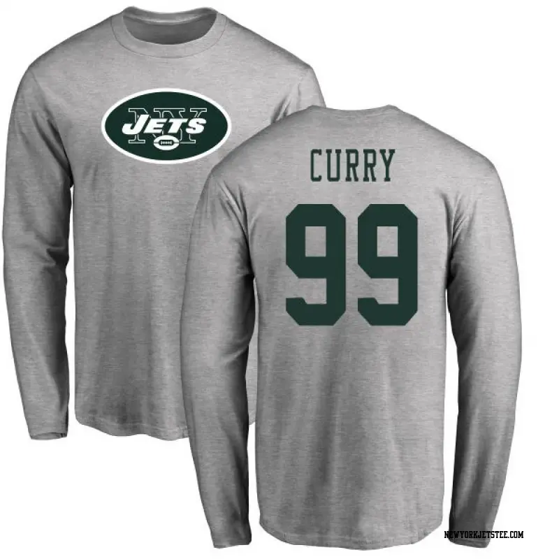 Youth New York Jets ＃99 Vinny Curry Ash Name & Number Logo Long Sleeve T-Shirt
